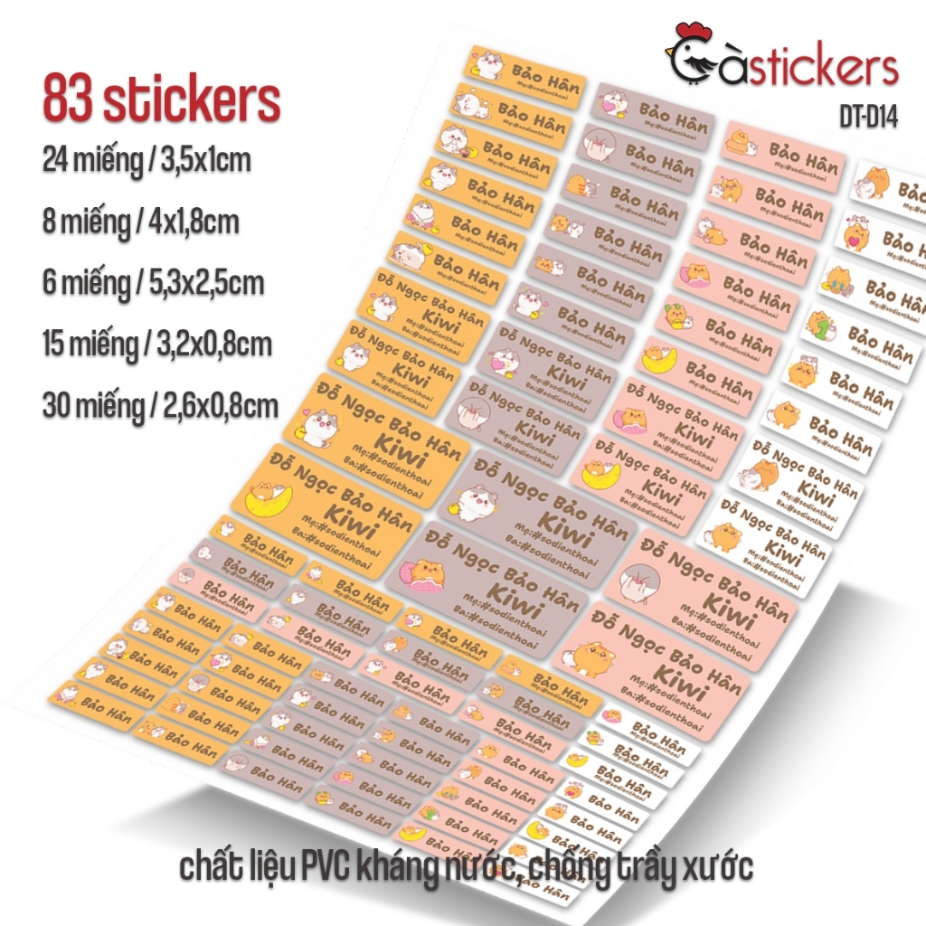 Bộ 83 sticker dán in tên bé - dán đồ dùng cá nhân cho bé mẫu giáo, mầm non, tiểu học - sticker dán độ bền cao kháng nước