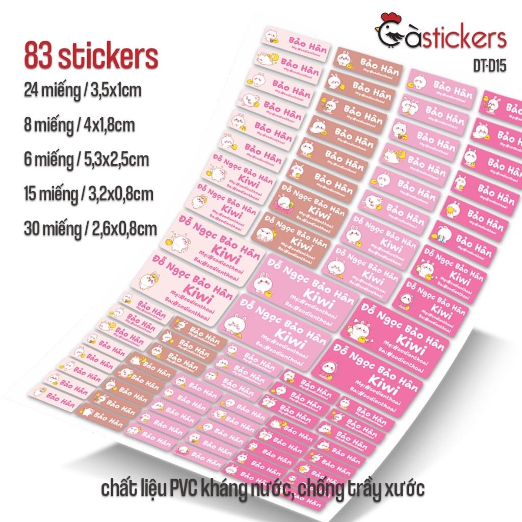 Bộ 83 sticker dán in tên bé - dán đồ dùng cá nhân cho bé mẫu giáo, mầm non, tiểu học - sticker dán độ bền cao kháng nước