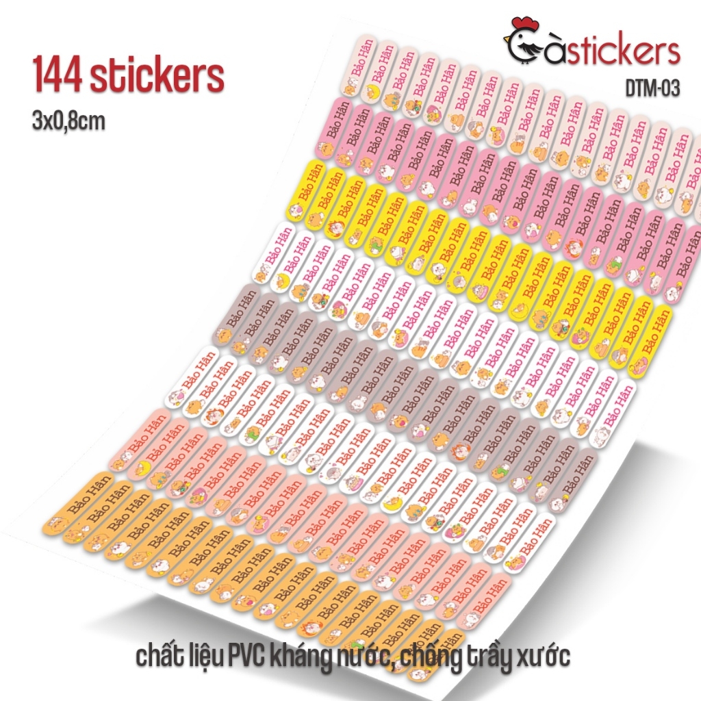 Sticker dán in tên trẻ em GaStickers DTM bộ 144 miếng