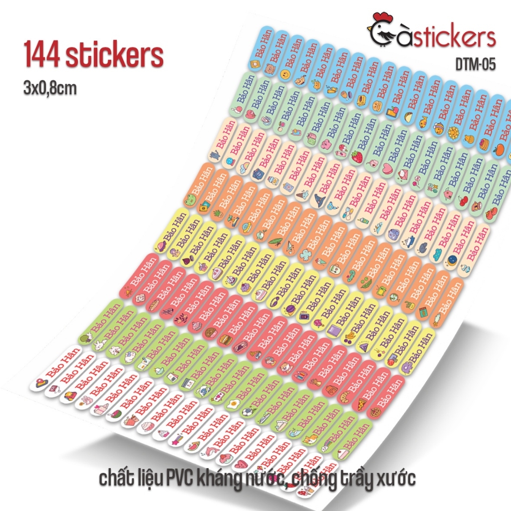 Sticker dán in tên trẻ em GaStickers DTM bộ 144 miếng