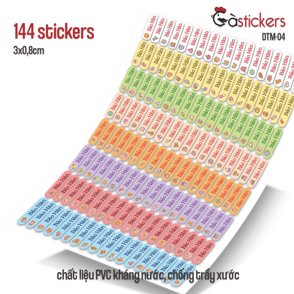 Sticker dán in tên trẻ em GaStickers DTM bộ 144 miếng