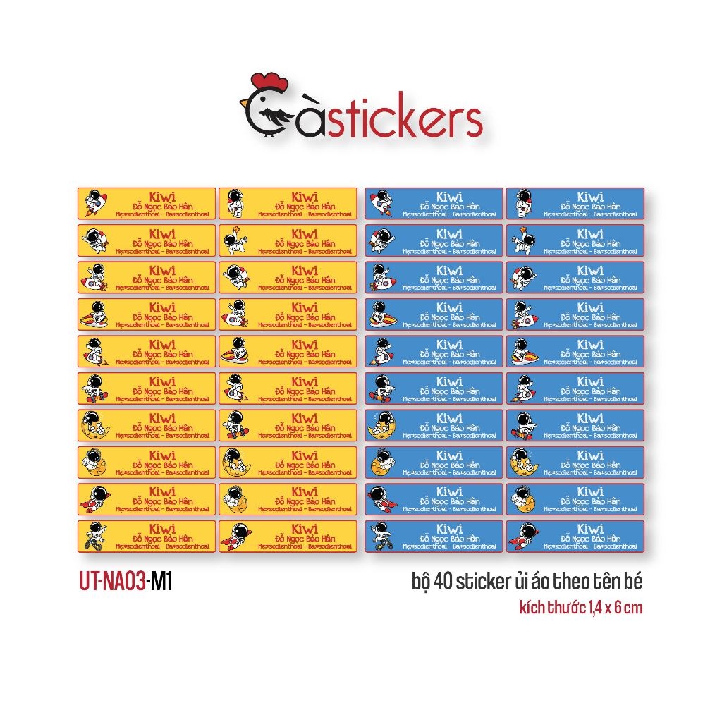 Sticker ủi áo in tên trẻ em GaStickers UT-NA03- bộ 40 miếng kích thước 1,4 x 6 cm