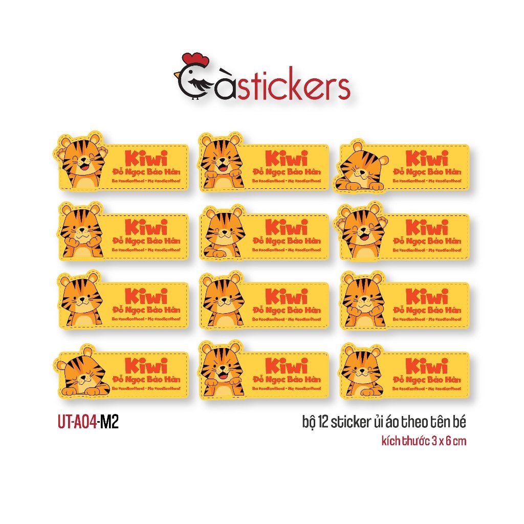 Sticker ủi áo in tên trẻ em GaStickers UT-A04 bộ 12 miếng kích thước 3 x 6 cm
