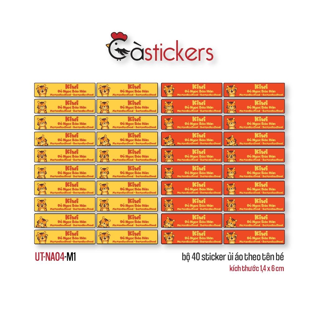 Sticker ủi áo in tên trẻ em GaStickers UT-NA04- bộ 40 miếng kích thước 1,4 x 6 cm