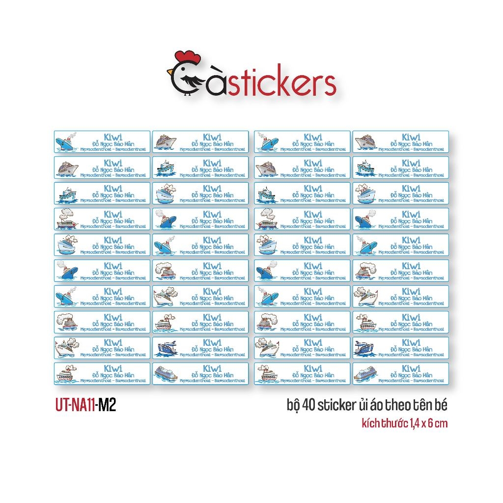 Sticker ủi áo in tên trẻ em GaStickers UT-NA11- bộ 40 miếng kích thước 1,4 x 6 cm