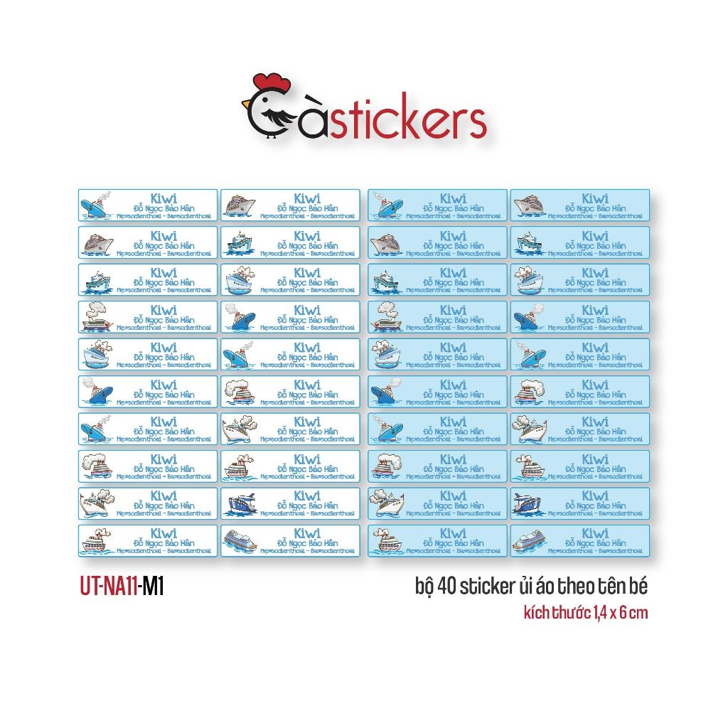 Sticker ủi áo in tên trẻ em GaStickers UT-NA11- bộ 40 miếng kích thước 1,4 x 6 cm