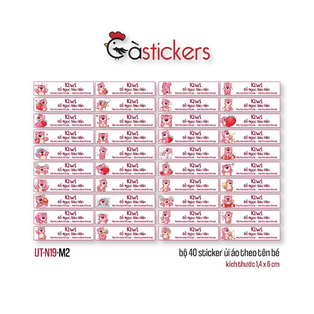 Sticker ủi áo in tên trẻ em GaStickers UT-N19- bộ 40 miếng kích thước 1,4 x 6 cm