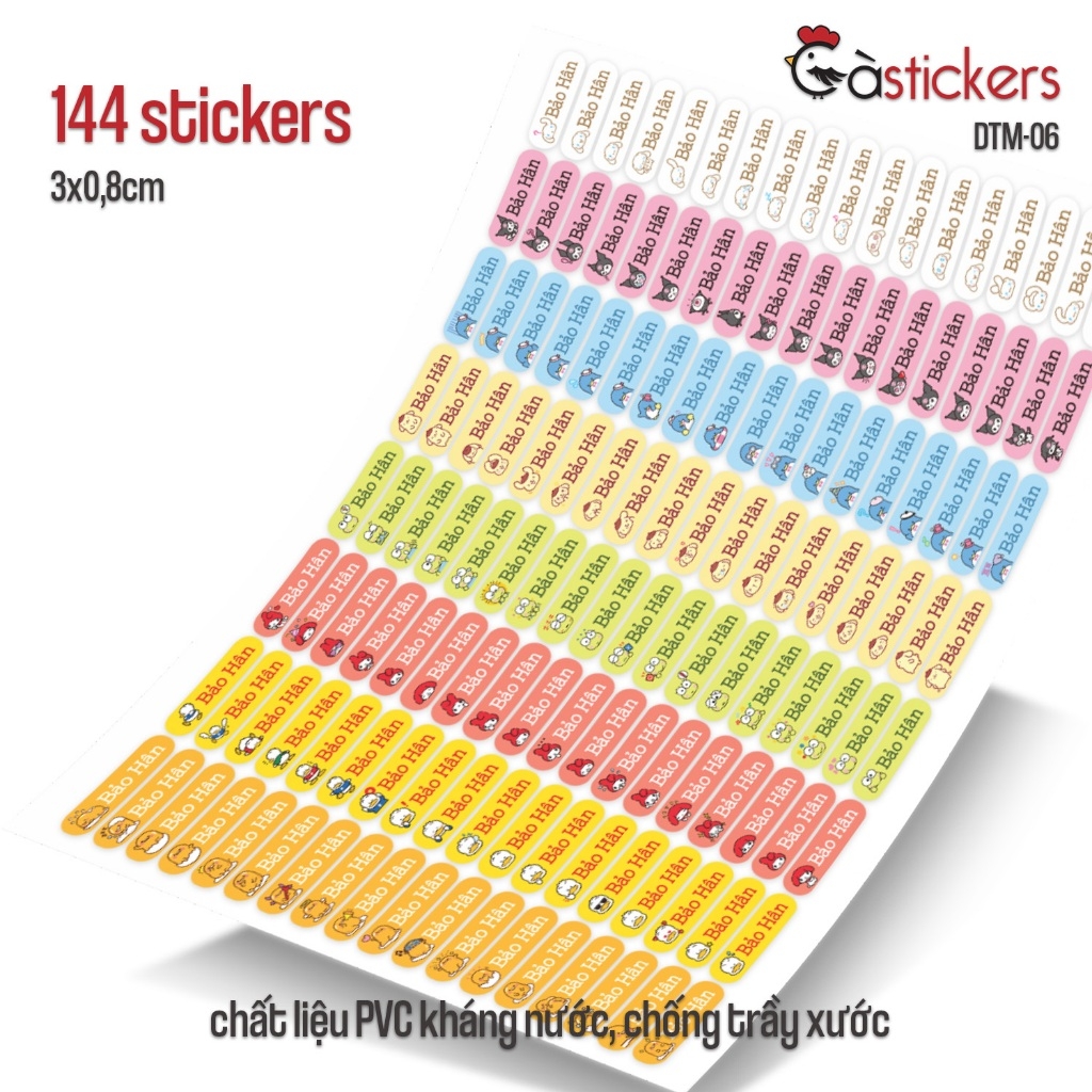 Sticker dán in tên trẻ em GaStickers DTM bộ 144 miếng