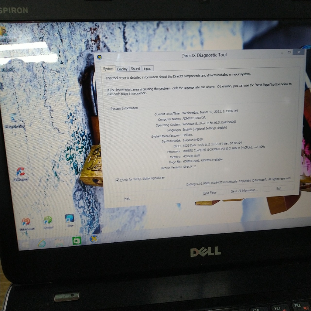 Laptop dell Inspiron n4050 dòng máy trâu bò chạy rất bền và khỏe . Máy trang bị chip core i5 2430 4 CPU x 2.4 RAM 4GB ổ 500