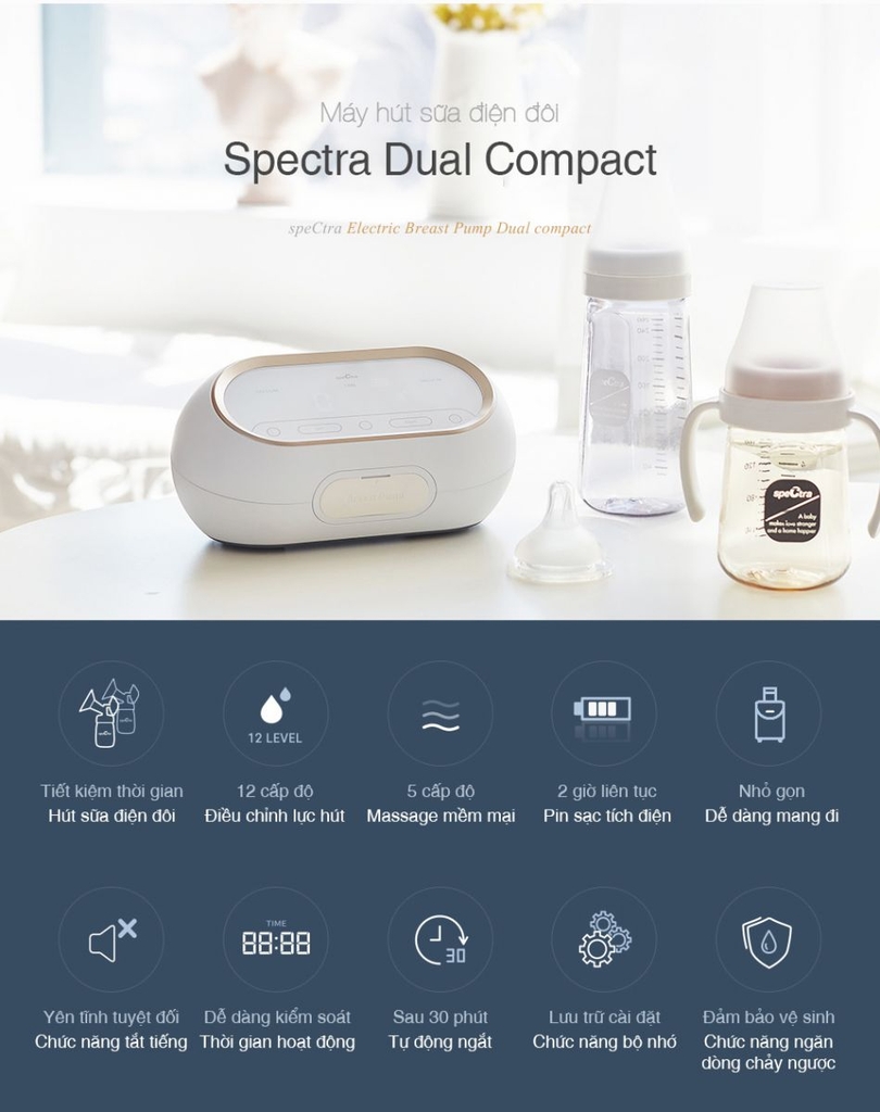 Một số th&ocirc;ng tin về m&aacute;y h&uacute;t sữa Spectra Dual Compact