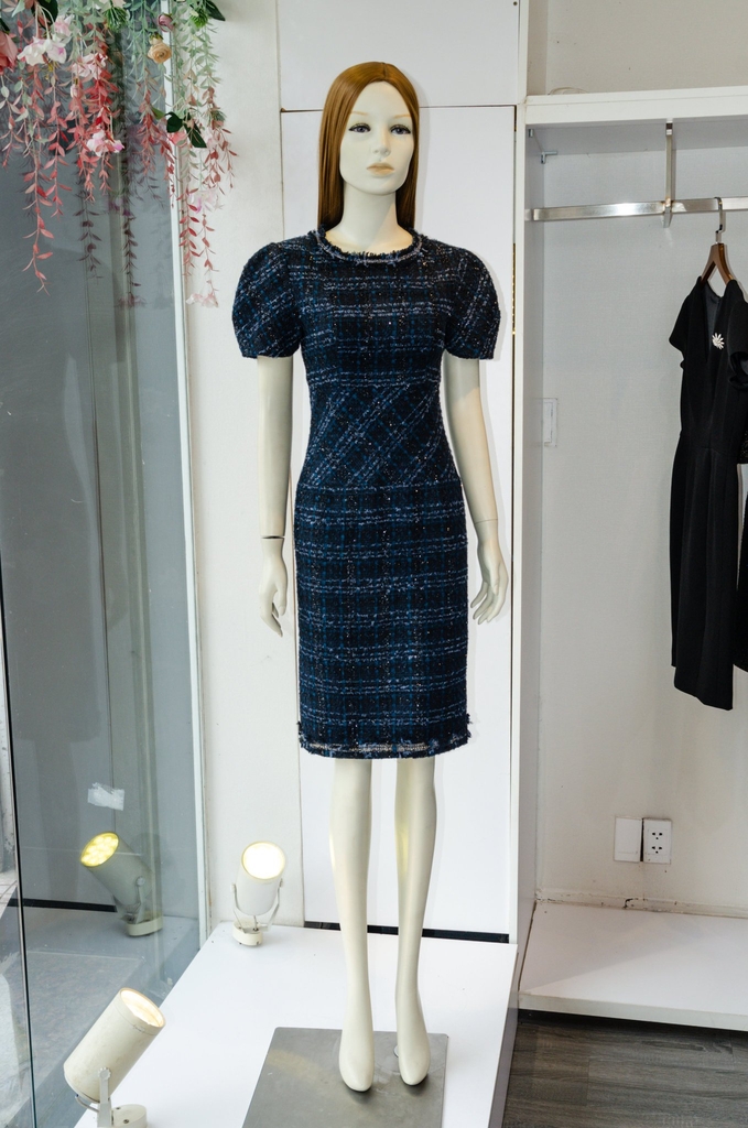 Đầm xòe phối chân váy tầng áo xanh đen cánh tiên - D792