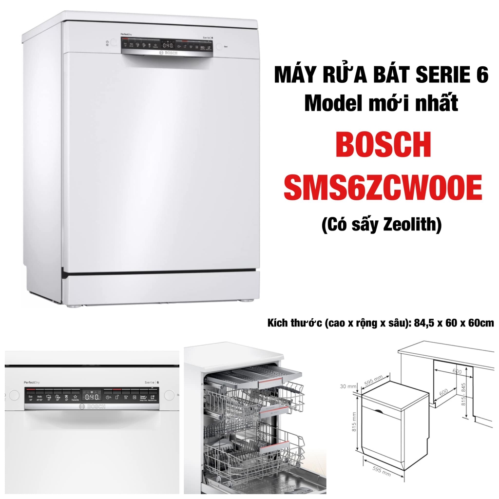 Máy rửa bát độc lập Bosch SMS6ECW07E series 6 Zeolith