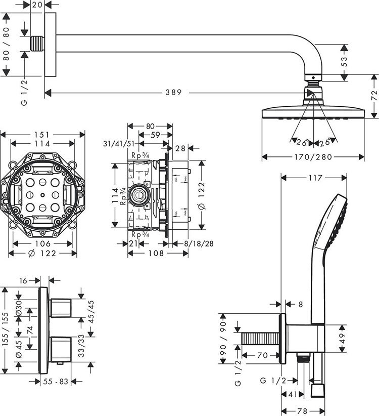 Bộ Sen Tắm Âm Tường Hansgrohe 27953000