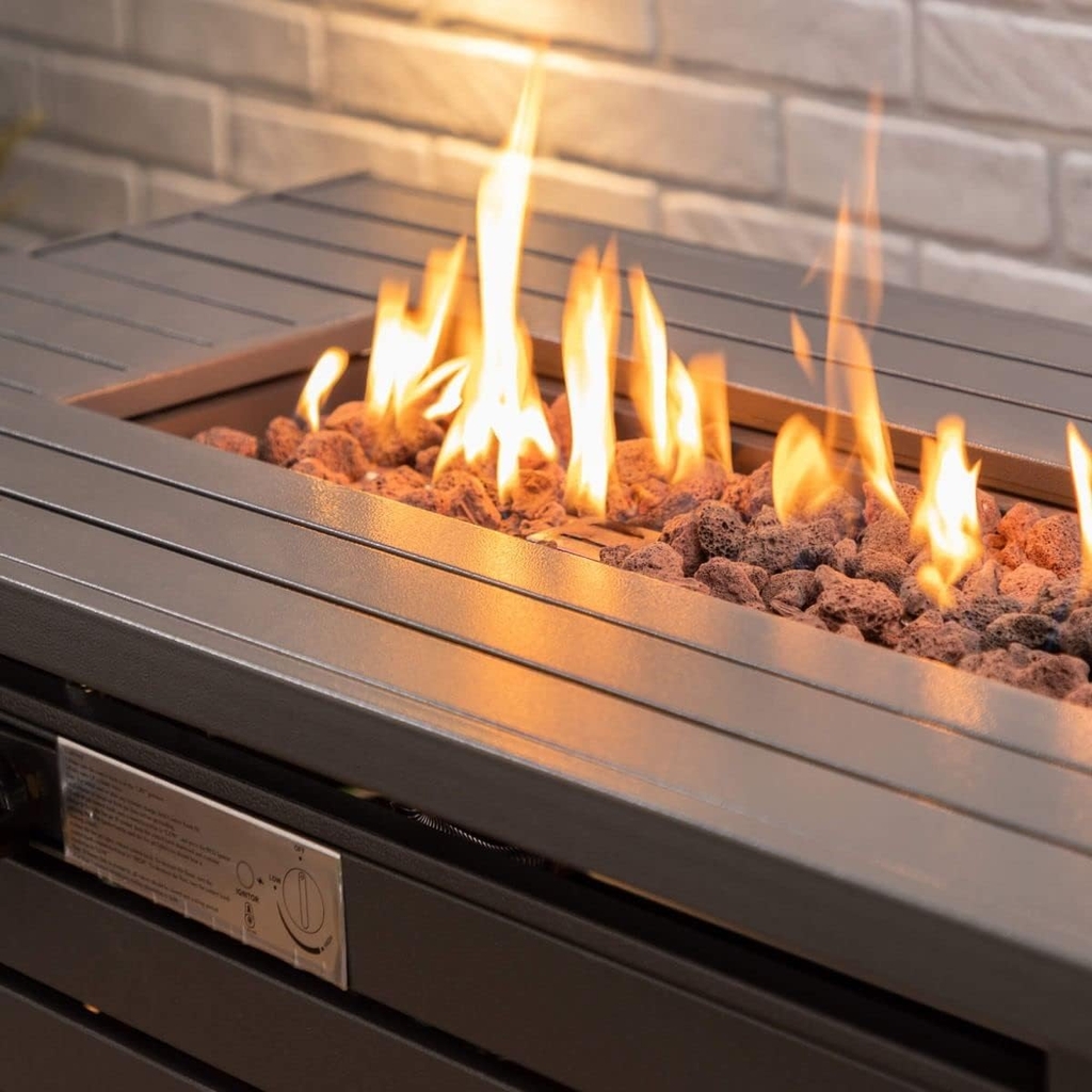 Bàn lửa gas hình chữ nhật Fire Mountain kèm đá nham thạch và tấm phủ bảo vệ
