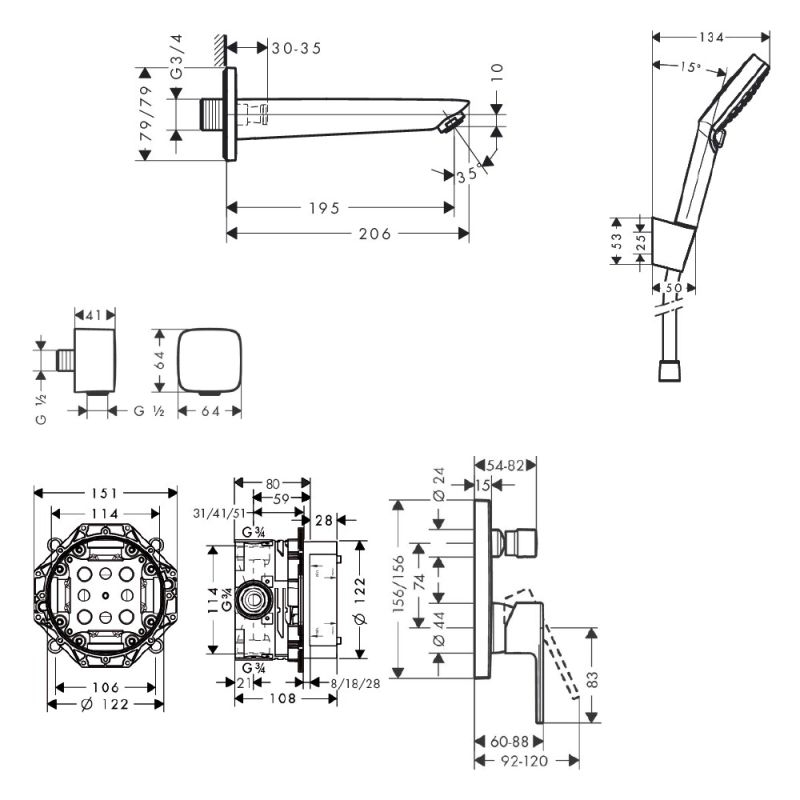 Sen âm tường Hansgrohe Vernis Shape Unterputz Wannenarmatur Set
