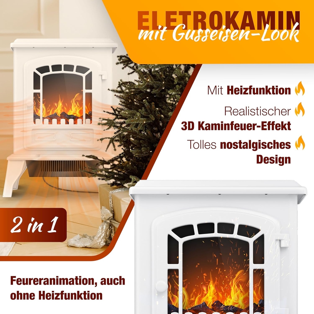 Lò sưởi điện Kesser® Electric Fireplace with Fan Heater 2000W, Màu trắng