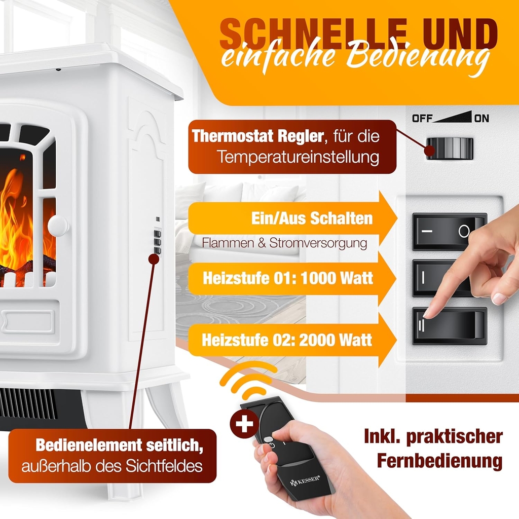 Lò sưởi điện Kesser® Electric Fireplace with Fan Heater 2000W, Màu trắng