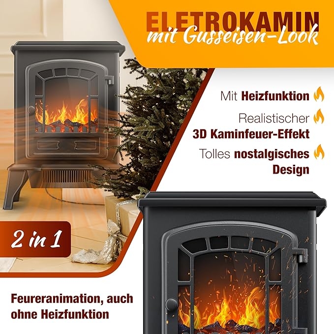 Lò sưởi điện Kesser® Electric Fireplace with Fan Heater 2000W, Màu đen