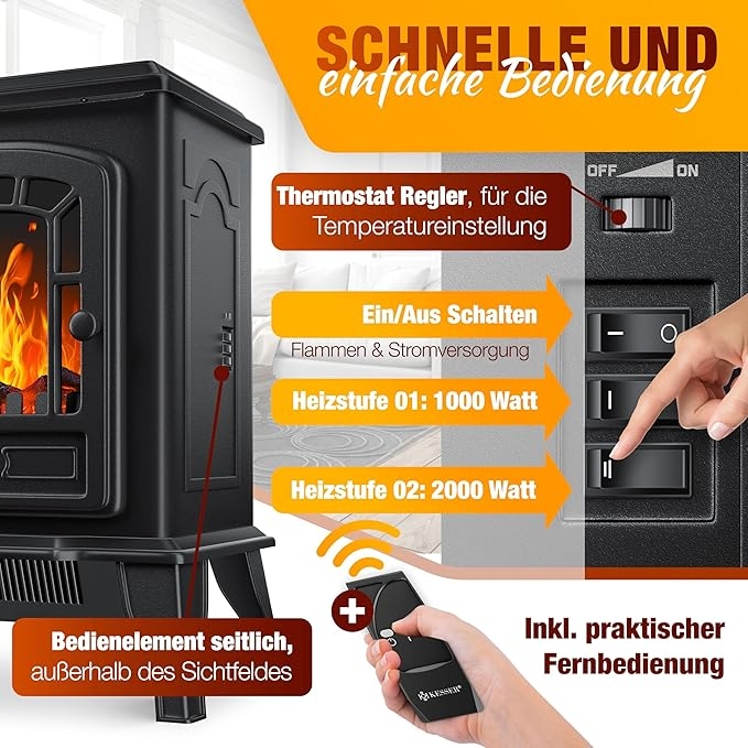 Lò sưởi điện Kesser® Electric Fireplace with Fan Heater 2000W, Màu đen