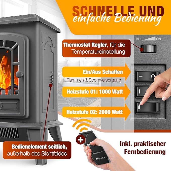 Lò sưởi điện Kesser® Electric Fireplace with Fan Heater 2000W , Màu Xám