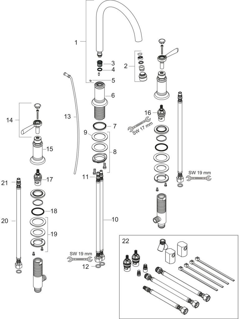Vòi Lavabo Axor Montreux 3-hole basin mixer tap 180 lever handle with pop-up waste fitting, Brushed Bronze (mã 16514140)
