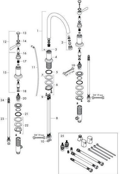 Vòi Lavabo Axor Montreux 3-hole basin mixer tap 180 lever handle with pop-up waste fitting, Brushed Bronze (mã 16514140)