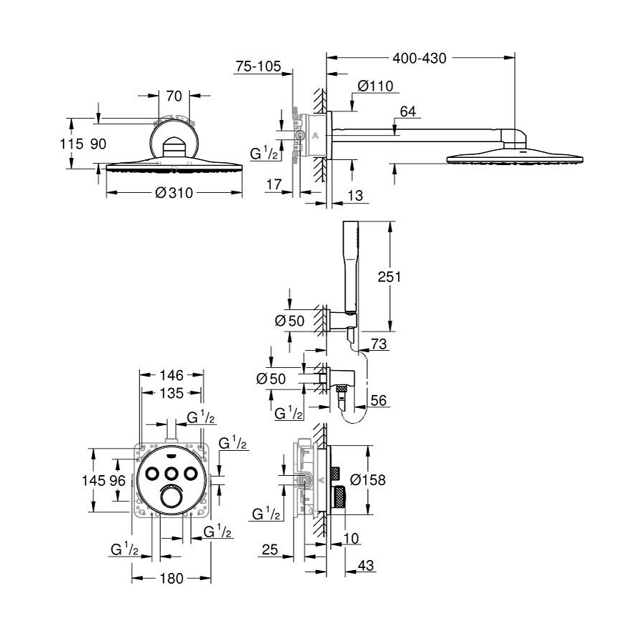 Bộ sen tắm âm tường Grohe SmartControl 310 34709000