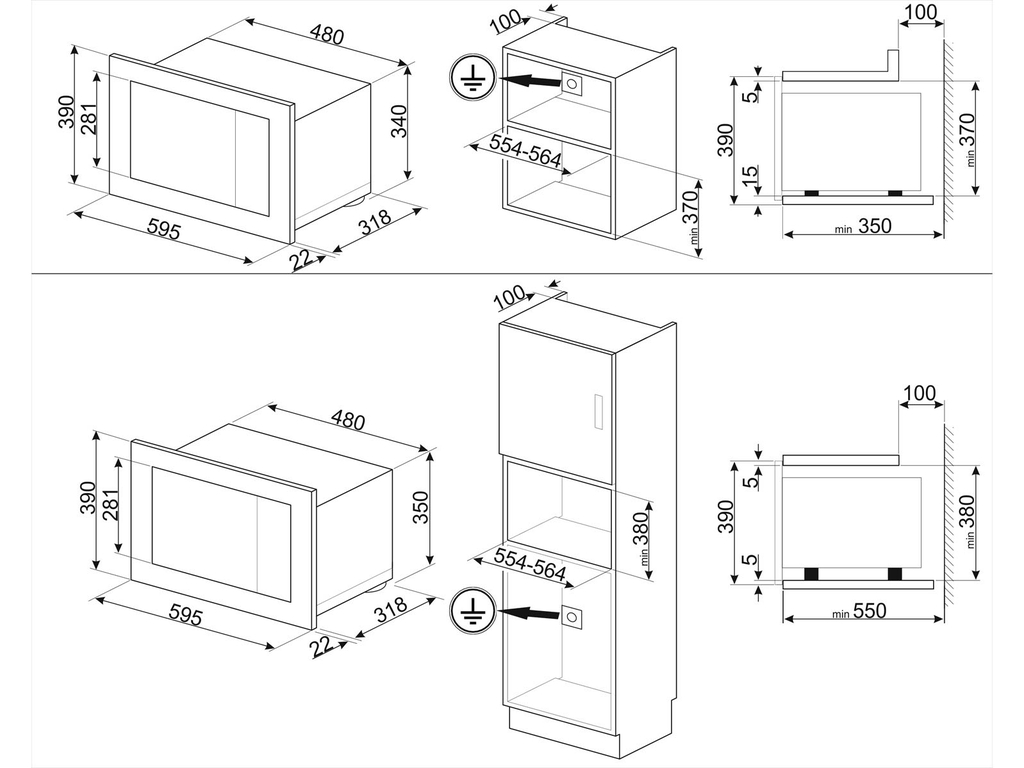 Lò vi sóng kèm nướng âm tủ Smeg FMI120G