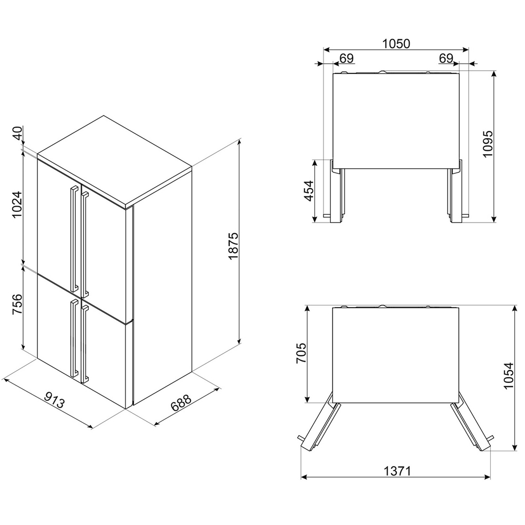 Tủ lạnh 4 ngăn Smeg FQ60CAO5 màu than Anthrazit