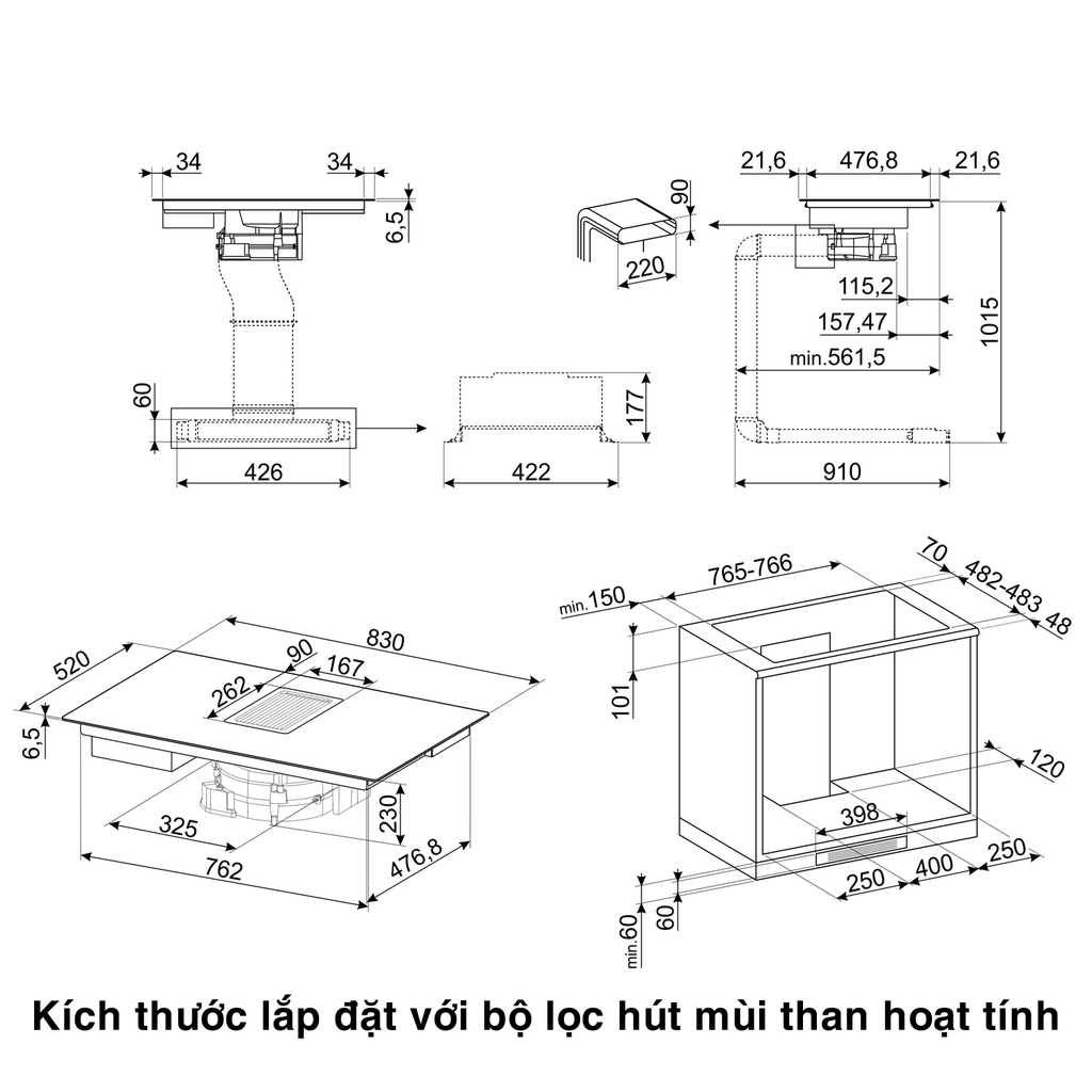 Bếp từ kết hợp hút mùi Smeg Dolce Stil Novo HOBD682R1