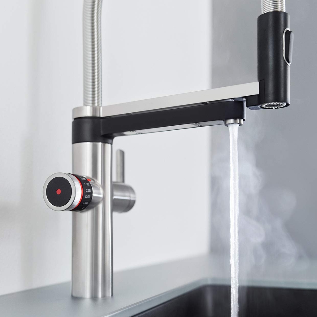 Vòi rửa bát 4-in-1 tích hợp lọc nước và đun nước nóng Blanco Evol-S PRO Hot & Filtersystem 447mm Steel (526310)