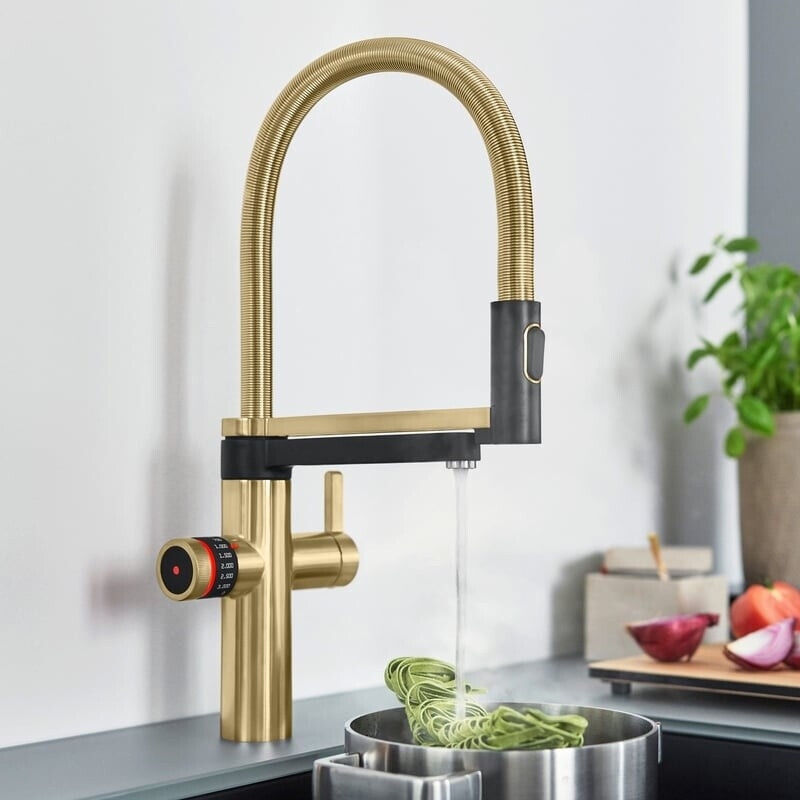 Vòi rửa bát 4-in-1 tích hợp lọc nước và đun nước nóng Blanco Evol-S PRO Hot & Filtersystem 447mm satin gold (527428)