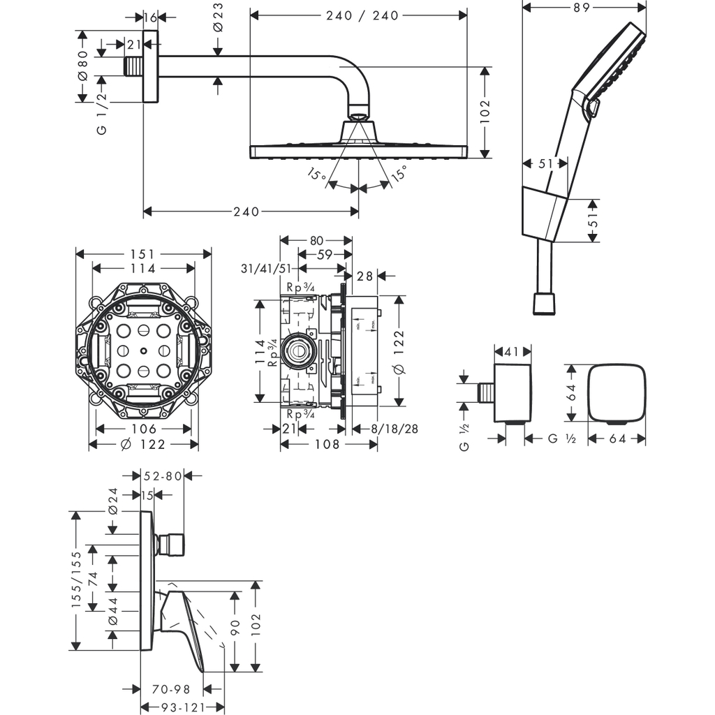 Bộ sen tắm âm tường Hansgrohe Crometta E 240 27957000