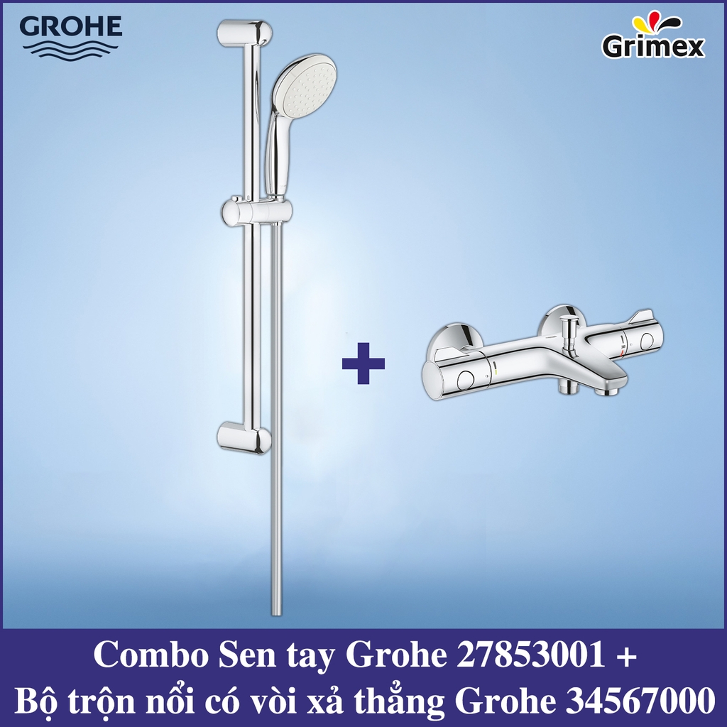 Bộ Sen tay Grohe Tempesta 100 27853001 + Bộ trộn nổi có vòi xả thẳng Grohe 34567000