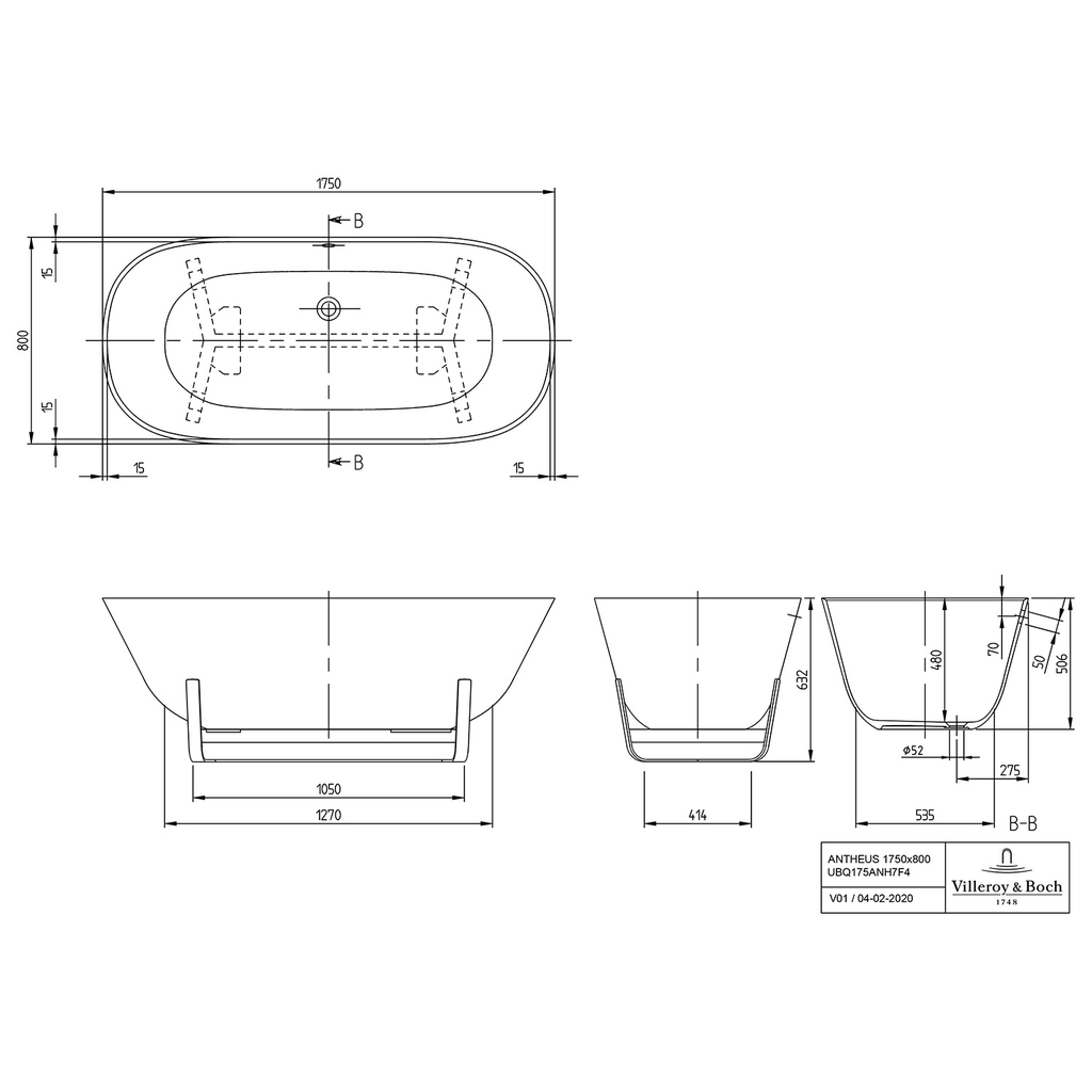 Bồn tắm độc lập Villeroy & Boch Antheus UBQ175ANH7F400V-01