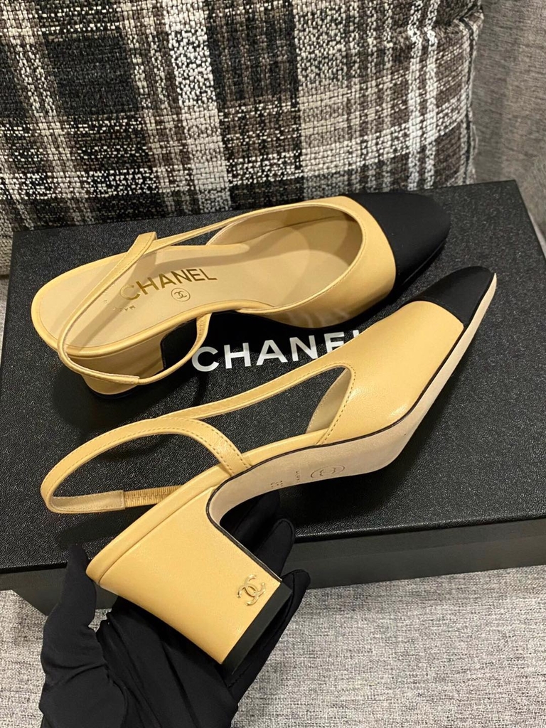 Chanel Shoes Slingback Flats Beige and Black Size 375 New in Box WA001   Julia Rose Boston  Shop