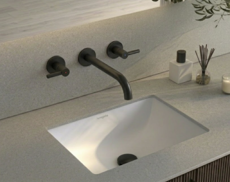 Combo vòi lavabo treo tường Axor matt black 48160670 + đế âm