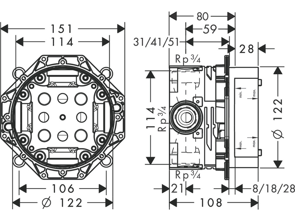 Đế âm sen tắm Hansgrohe 01800180