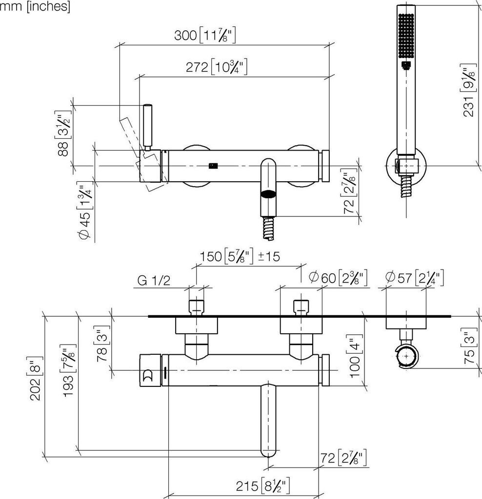 Vòi trộn Dornbracht META 33233660-00 lavabo/bồn tắm gắn tường cao cấp.