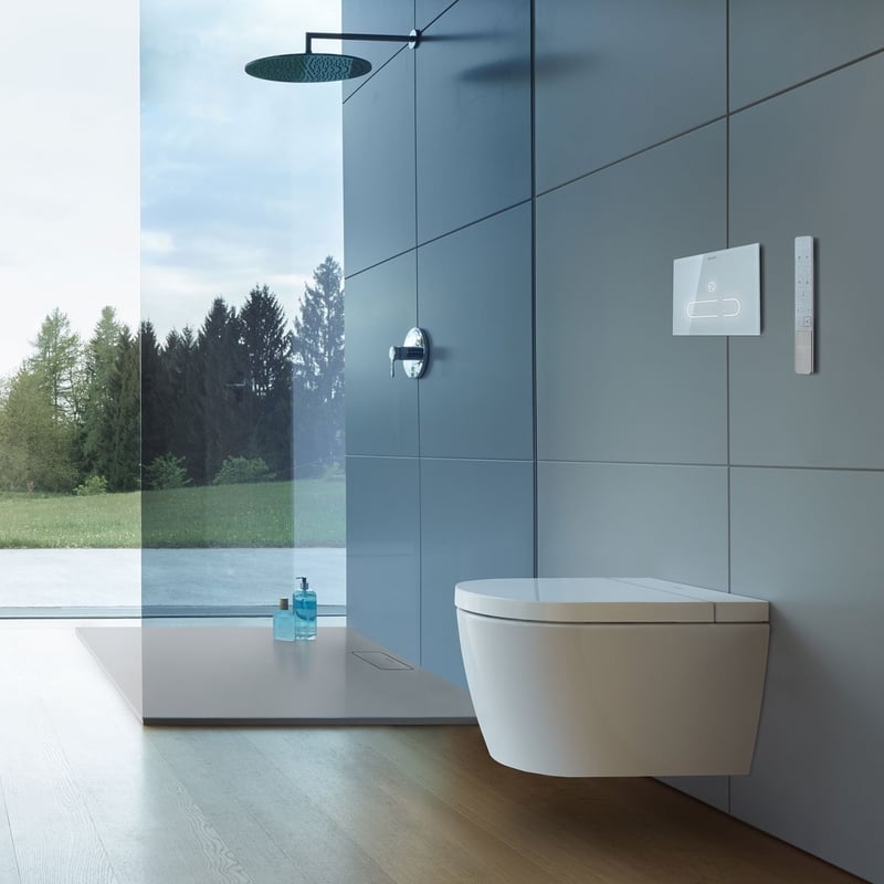 Combo Bồn cầu thông minh Duravit SensoWash® Starck f Plus Compact + Két âm + mặt nhấn