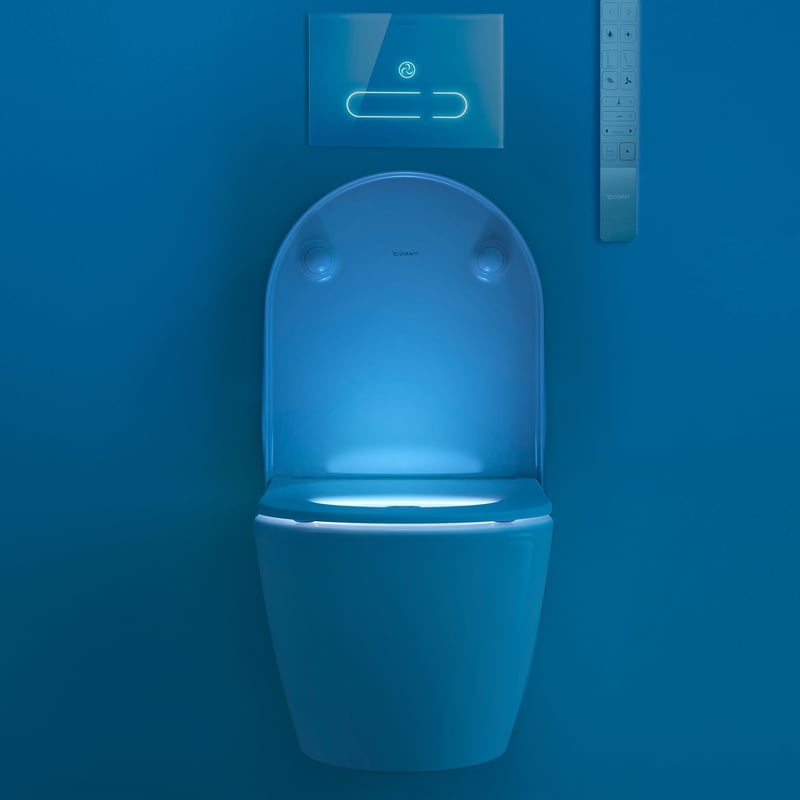 Combo Bồn cầu thông minh Duravit SensoWash® Starck f Plus Compact + Két âm + mặt nhấn