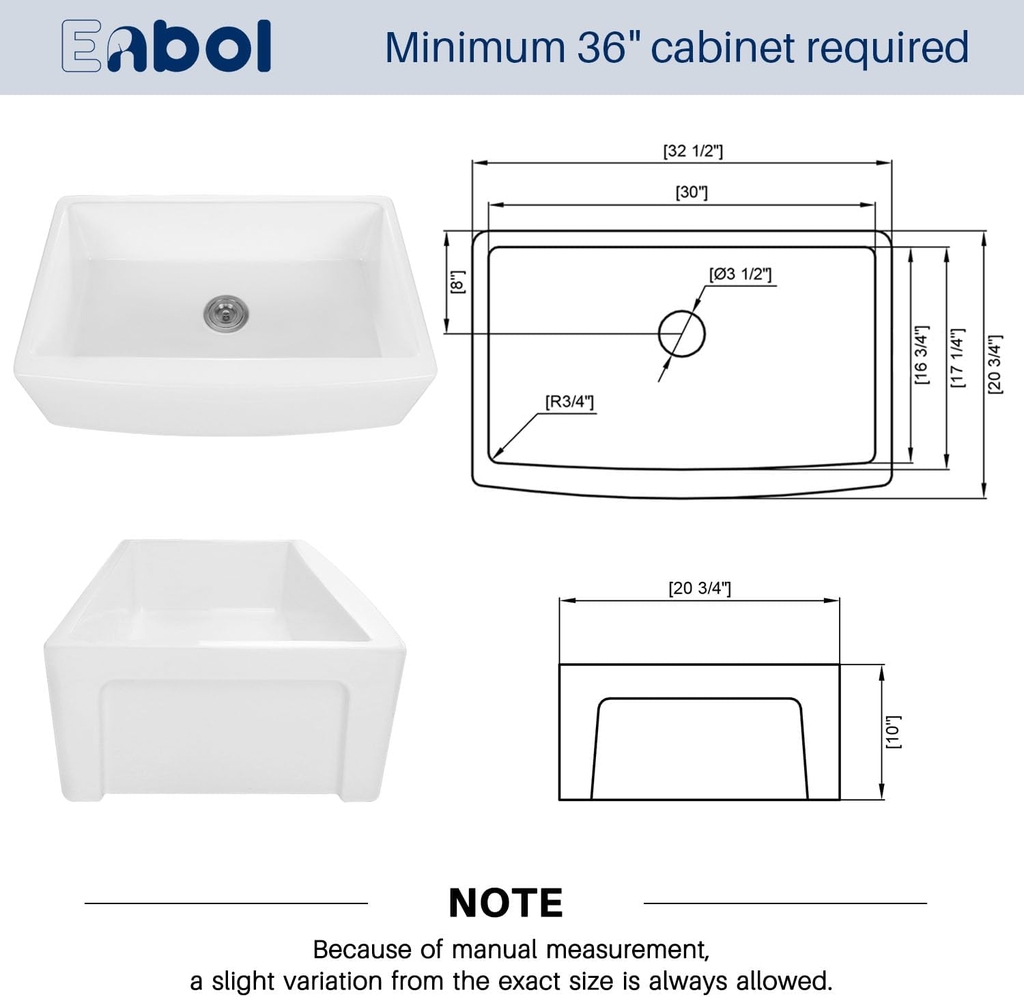 Chậu rửa bát Enbol 83 x 53 cm phong cách Farmhouse