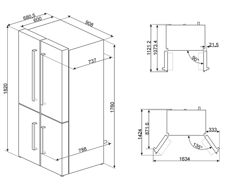 Tủ lạnh Side by side Smeg FQ60XDF Steel