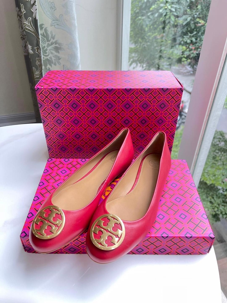 GIÀY TORYBURCH RED STONE/GOLD BENTON BALLET FLATS