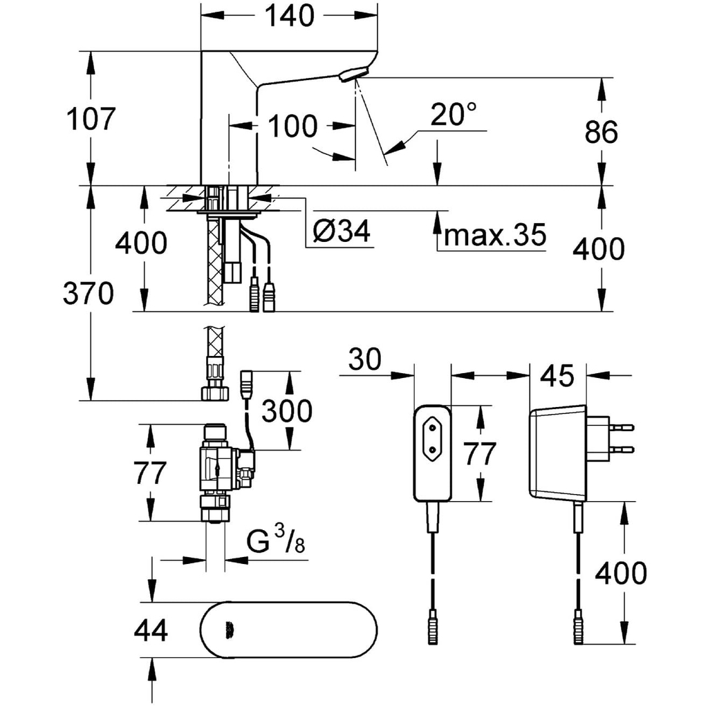 Vòi Lavabo cảm ứng Grohe Euroeco 36269000 - Size S