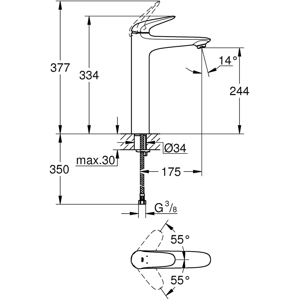 Vòi Lavabo Grohe Eurostyle Solid XL-size 23719003