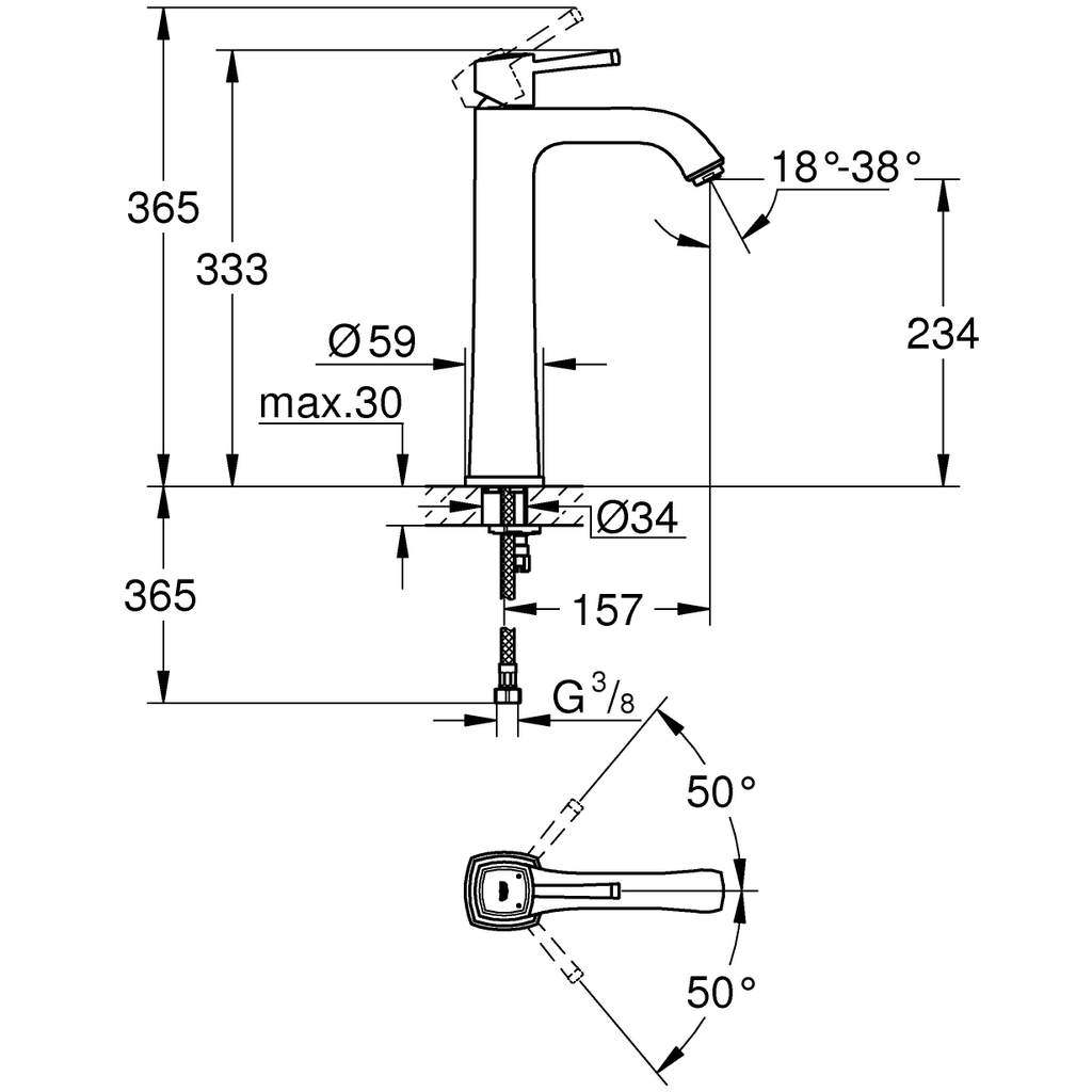 Vòi Lavabo Grohe Grandera 23313IG0 size L