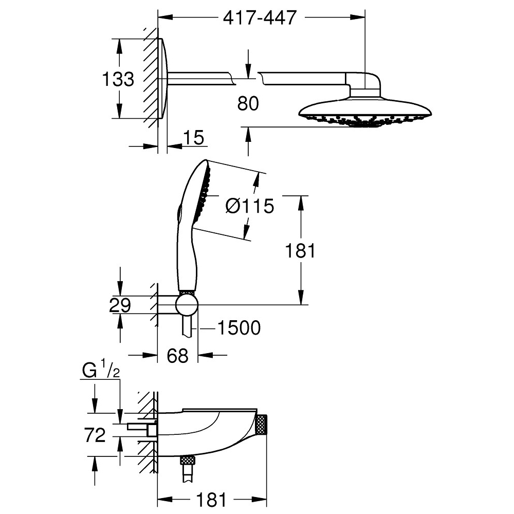 Sen tắm âm tường Grohe SmartControl 360mm Duo 26443000