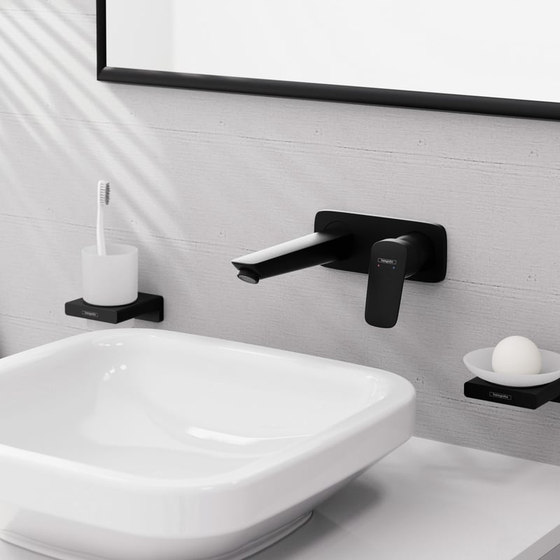 Combo vòi lavabo âm tường Hansgrohe Logis 71220670 Black matt + đế âm 13622180