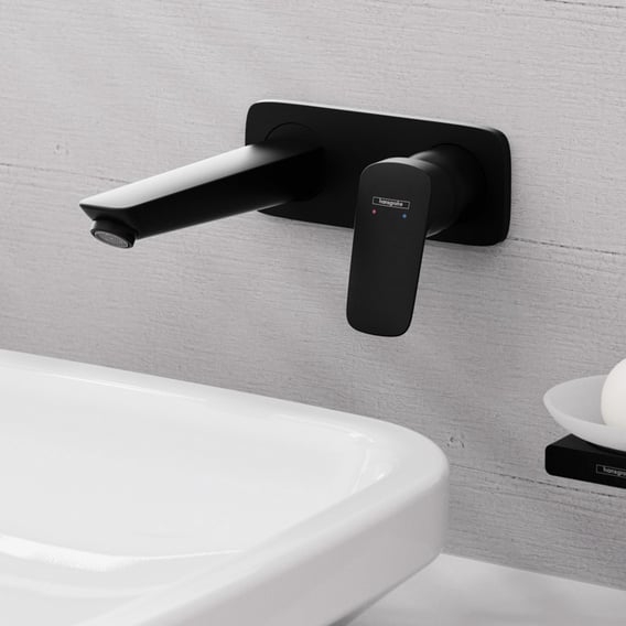 Combo vòi lavabo âm tường Hansgrohe Logis 71220670 Black matt + đế âm 13622180